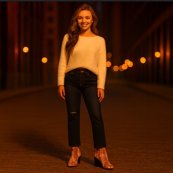 Chloe Lexie Tan Rose Crushed Velvet Angle Zip Mid Calf Boots/Booties 37 EU - Picture 5 of 12